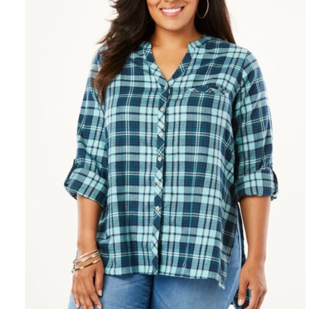 NWT 16W high low plaid shirt long sleeve